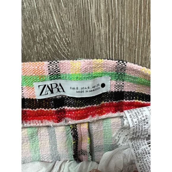 Zara EUC Structure Midi Tweed Checked Skirt Pencil Size S Pink Green - Picture 10 of 14